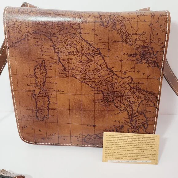 Patricia Nash Leather Crossbody – Vintage Map Print in Riot Rust - Picture 10 of 15